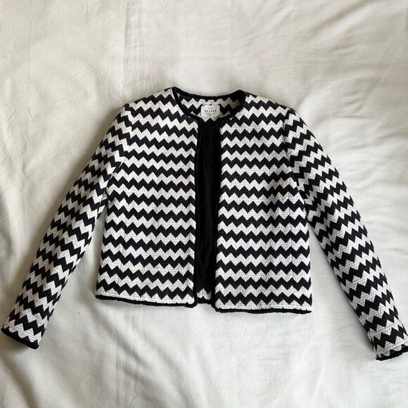 NWOT RARE 2021 sezane black blue beige Maxim zigzag blazer jacket us6 SZ38 bust3 - Picture 1 of 10